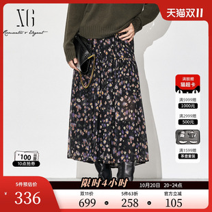 通勤简约宽松A字裙女装 新款 印花半身裙2025秋季 XG雪歌淑女风满版