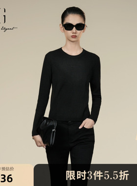 XG雪歌黑色圆领修身毛针织衫2025冬季新款通勤休闲打底毛衫毛衣女