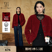 新款 毛呢外套2025冬季 通勤绵羊毛圆领短外套女 长袖 XG雪歌红色厚款