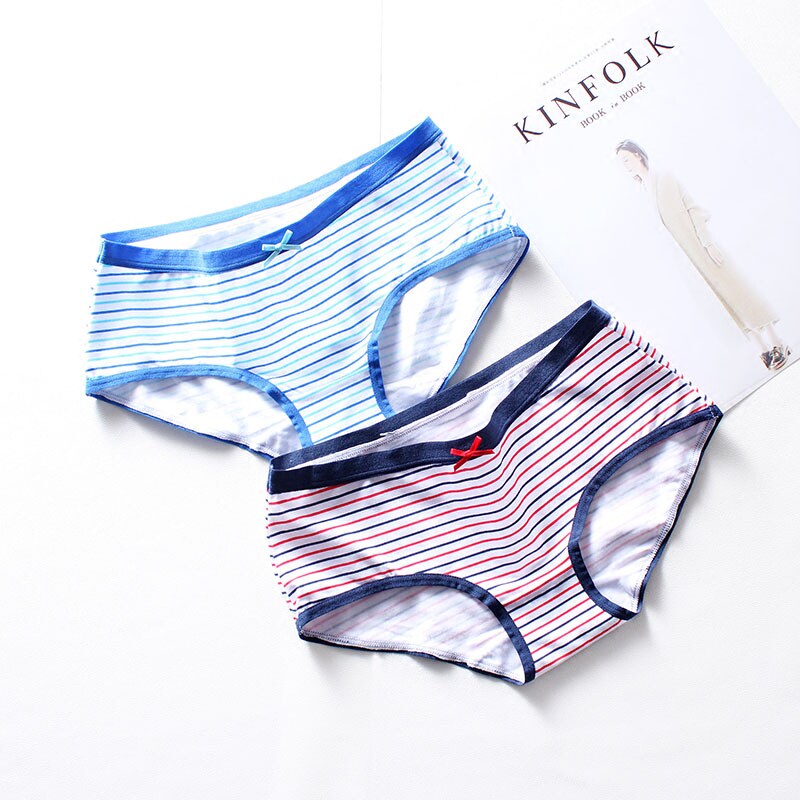 爱贝塔运动内裤女纯棉海军风条纹款底裤女士舒适棉质低腰三角内裤