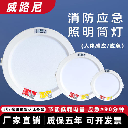 消防led筒灯嵌入式应急照明灯家用工程商用灯人体感应一体应急灯