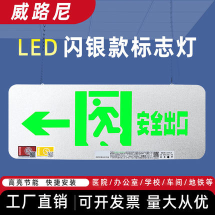 闪银应急灯led安全出口标志灯通道走廊220V36V通用轻薄疏散指示灯