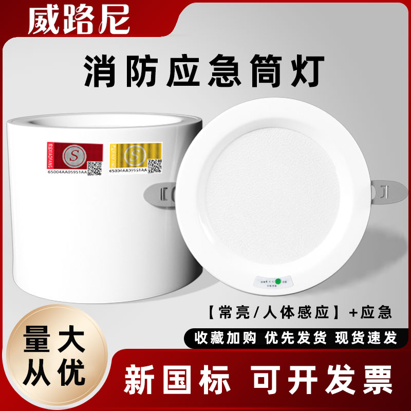 明装消防应急筒灯暗装 led停电照明灯楼道商场停电逃生一体化射灯