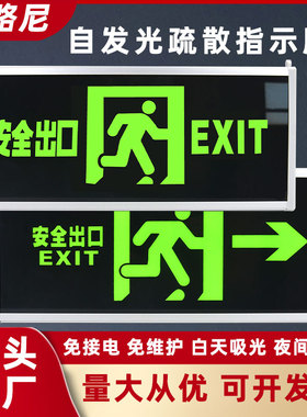 夜光安全出口指示牌自发光荧光标志灯消防应急悬挂式疏散标识牌