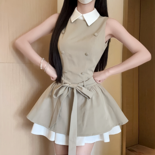 千金风无袖显瘦连衣裙