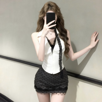 IQCQ纯欲辣妹显瘦波点裙套装