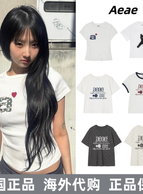 韩国正品Aeae短袖辣妹甜酷字母T恤短款修身显瘦宽松正肩女纯棉夏