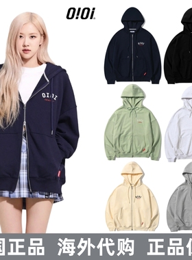 韩国正品oioi卫衣外套刺绣连帽加绒男女秋情侣rose宽松朴彩英同款