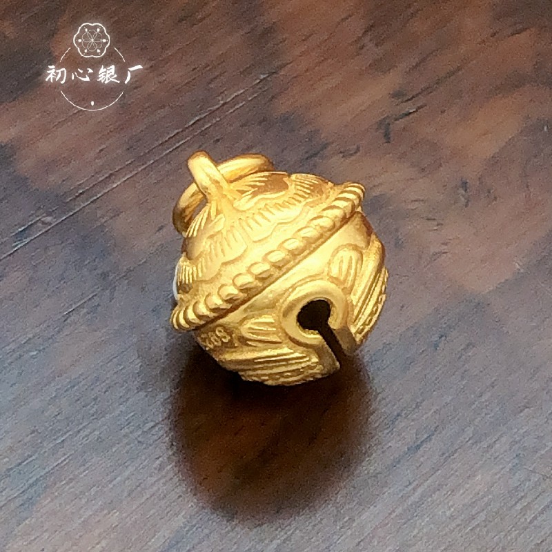 s925纯银包古法24k金会响牡丹铃铛吊坠编绳项链脚链手工diy配饰