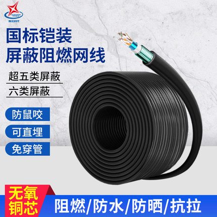 铠装屏蔽网线超五类CAT5E六类CAT6E七类CAT7带铠阻燃线缆防鼠咬