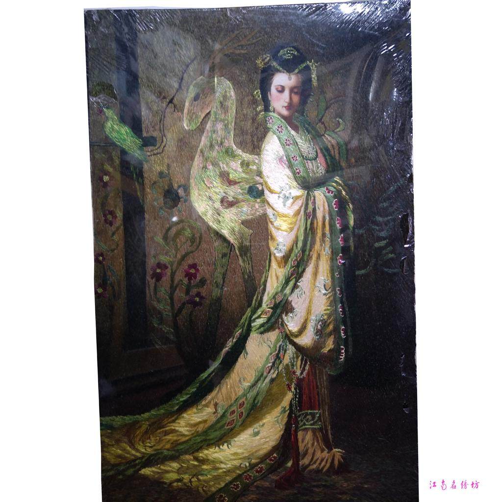 纯手工苏绣画乱针绣敦煌壁画飞天仕女九色鹿曾浩的油画家庭装饰品