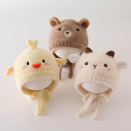 英国Next Rtrx 宝宝帽子冬天针织帽毛绒可爱超萌护耳婴幼儿保暖