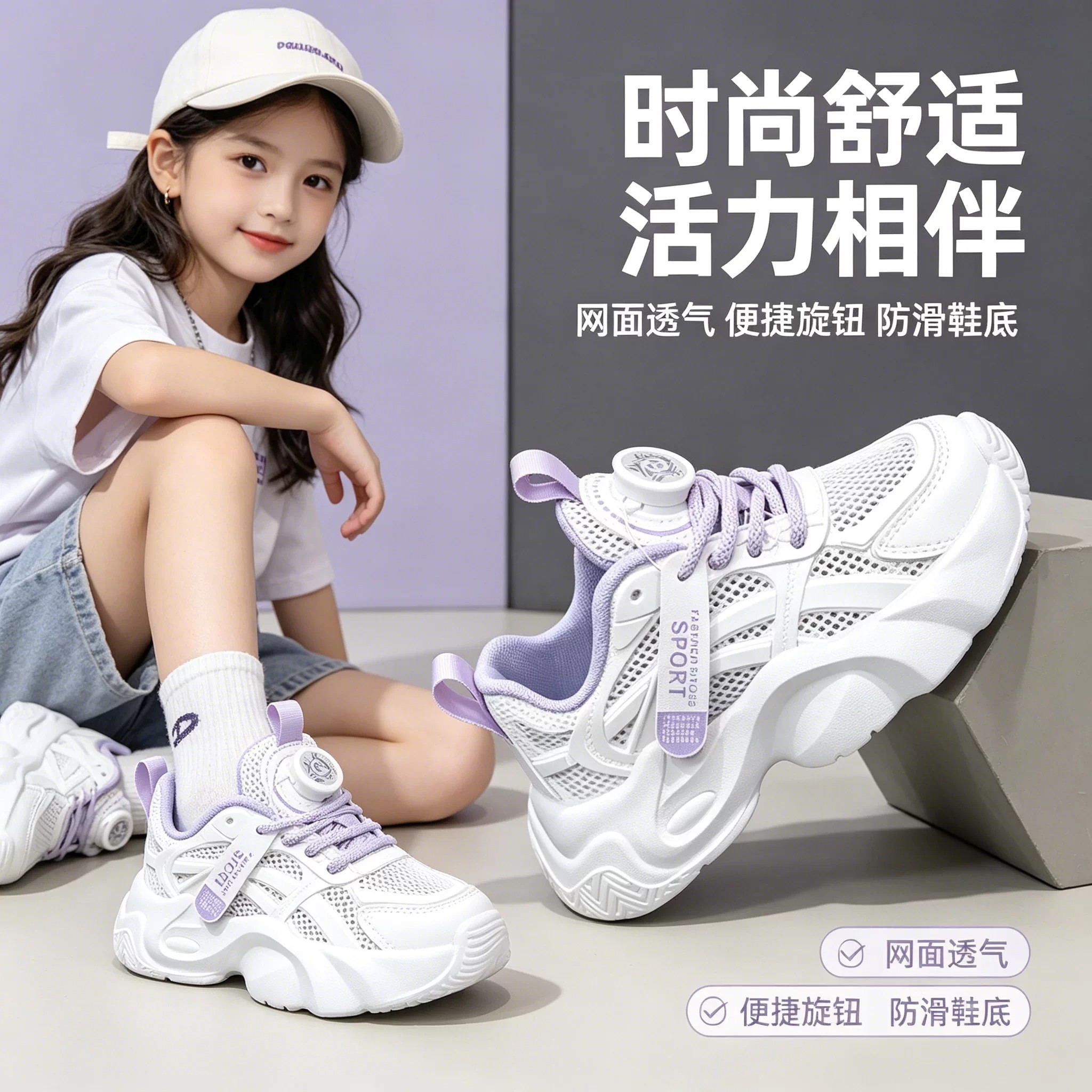 MIWEIKE女童网面透气运动鞋