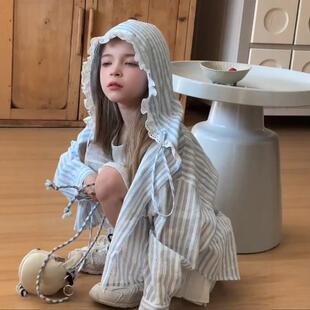 英国Next Rtrx 女童防晒衣儿童薄款条纹连帽外套女宝宝蕾丝衬衫