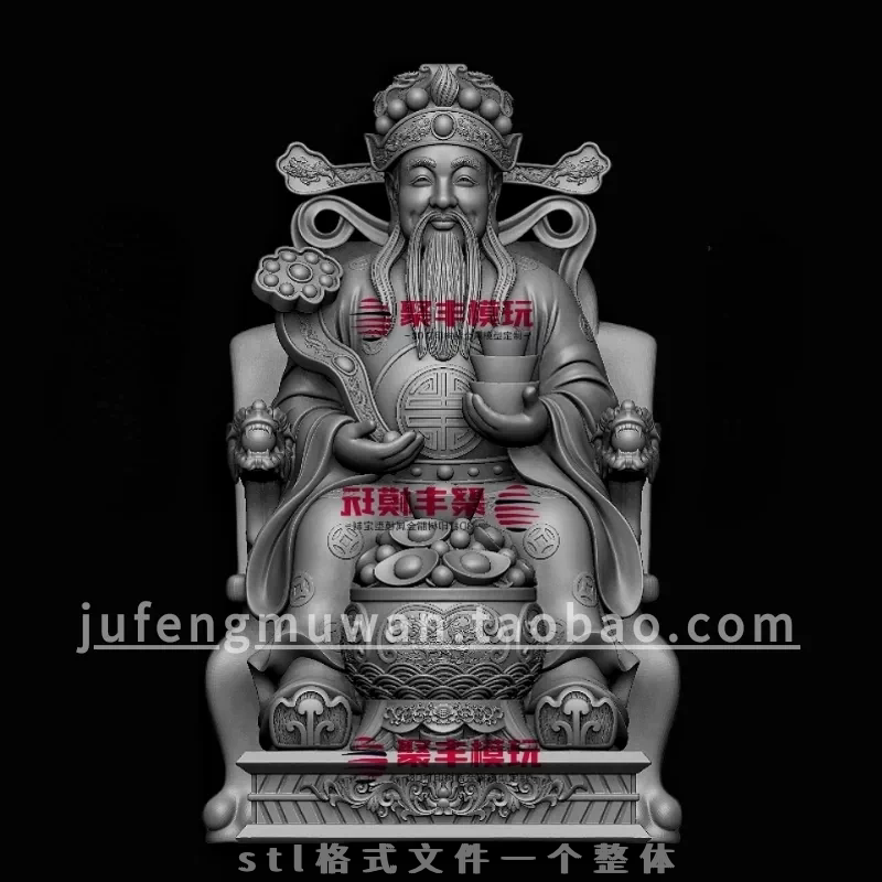新款圆雕财神STL文件3D模型聚宝盆财神三维图纸STL数据3D打印CNC
