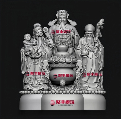 新款圆雕一体福禄寿STL文件3D模型三维立体图纸神佛像STL素材CNC