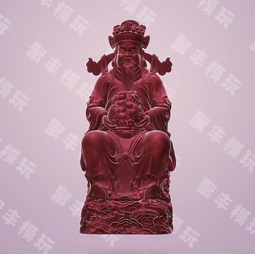 坐财神圆雕STL文件3D模型财神精雕三维图纸STL数据电脑雕刻打印