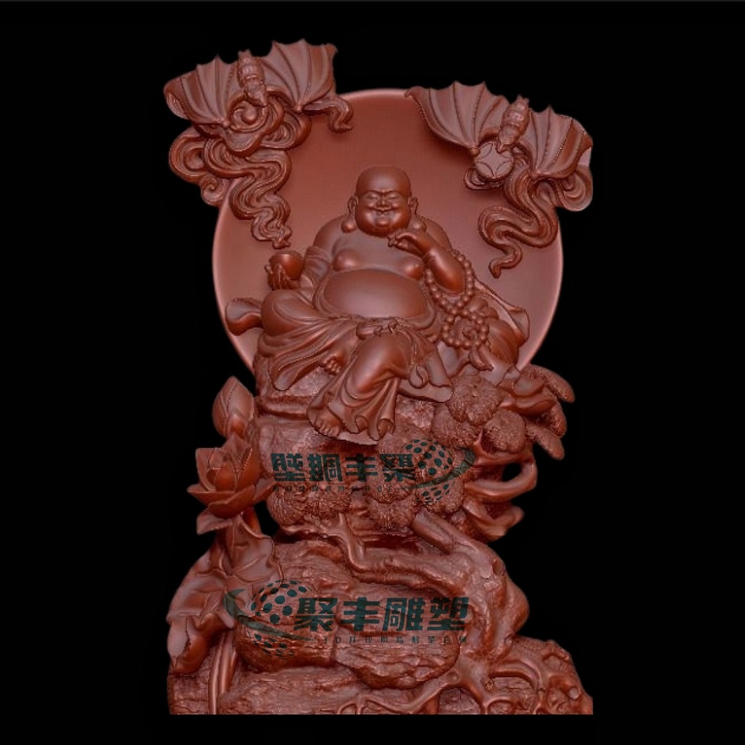 弥勒佛STL文件3D模型招财蝙蝠圆雕三维图纸STL数据3D雕刻打印