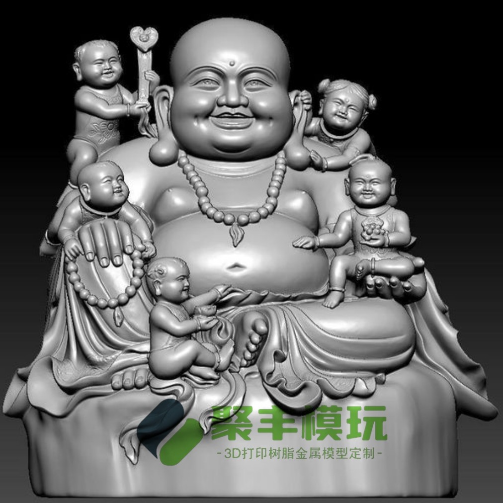 弥勒佛STL文件3D图纸模型五子弥勒佛三维图纸数据圆雕