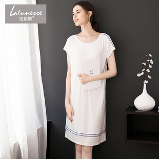 拉伦娜女春秋青年运动短裙人棉裙睡裙木代尔弹力黑白休闲半袖简约