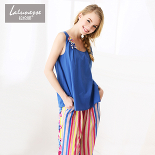 拉伦娜度假2024春夏女套装背心长裤100%棉两件套家居外穿沙滩裤