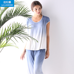 拉伦娜原创女春秋睡衣套装居家服晕染中国风家居短袖长裤舒适圆领
