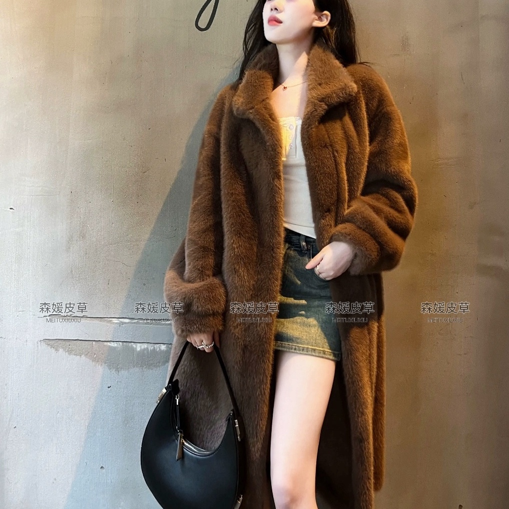 立领加厚保暖女冬季环保皮草貂皮大衣长款宽松显瘦外套年轻高级感