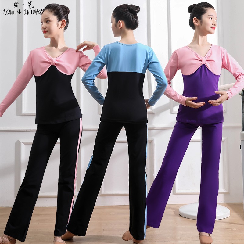秋冬季新款儿童舞蹈服长袖芭蕾民族舞练功服纯棉修身运动舞蹈套装
