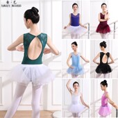 小学生舞蹈服儿童女芭蕾蓬蓬裙体操服 夏季 新款 女童蕾丝练功服短袖