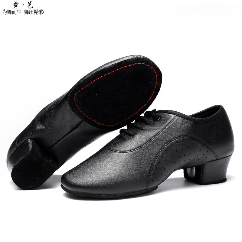 男士黑色拉丁舞鞋儿童男童舞蹈鞋真皮软底成人伦巴恰男交谊舞舞鞋