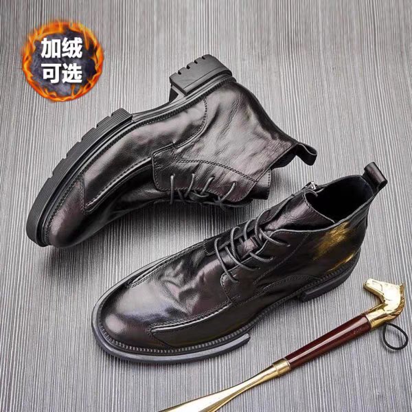 男靴秋冬经典新款高帮马丁靴英伦真皮拉链厚底皮靴商务圆头工装靴