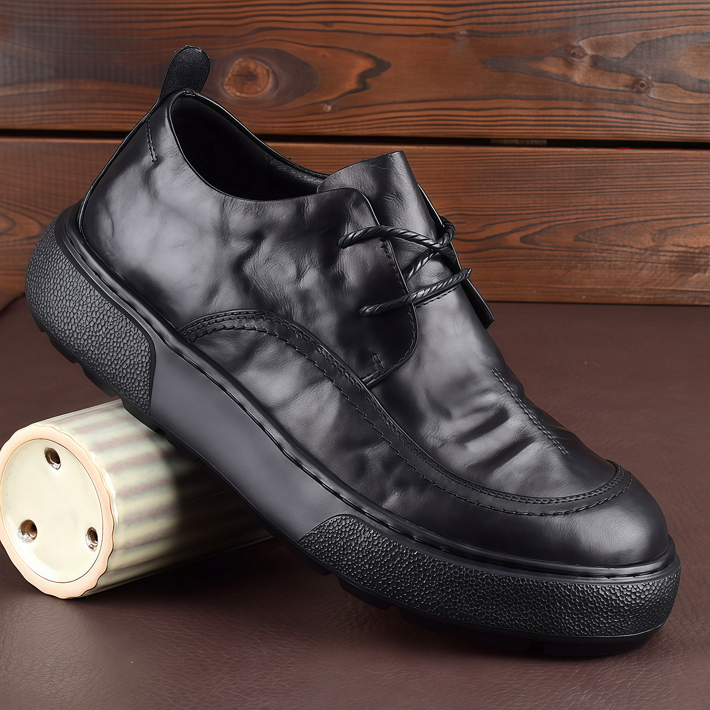 新款休闲皮鞋男头层牛皮商务男鞋宽脚黑色软底实心厚底缝线上班鞋