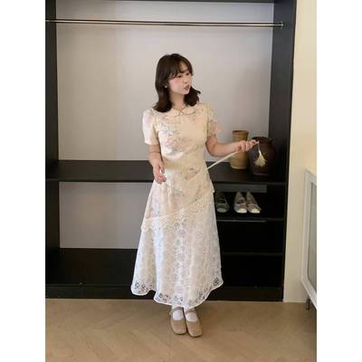 山山屿你【云锦春华】微胖mm复古改良旗袍连衣裙女大码新中式长裙