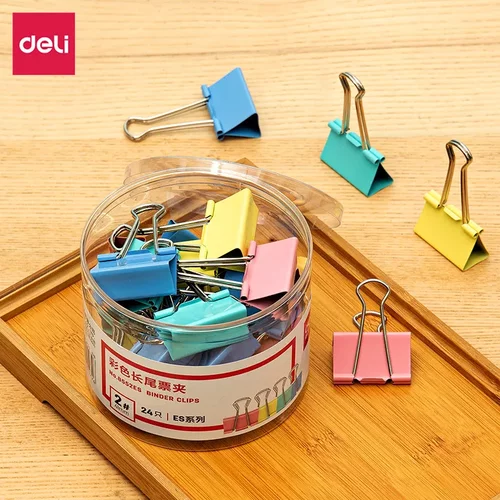 经销商下单24只得力8552ES彩色长尾票夹2#金属票据夹41mm燕尾夹