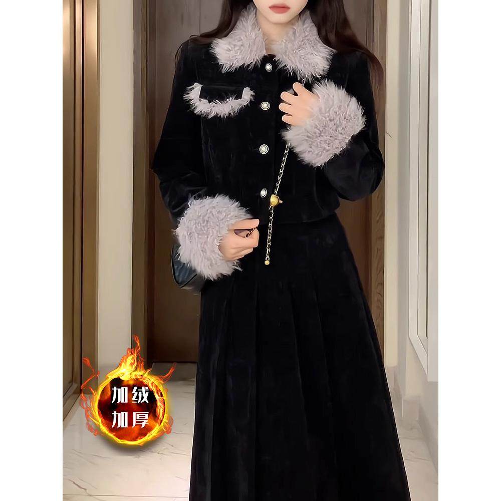 富家千金赫本风黑色两件套装秋冬小香风外套上衣半身裙高级感洋气,女装/女士精品,时尚套装,淘宝优惠券,粉丝福利购,淘宝优惠卷