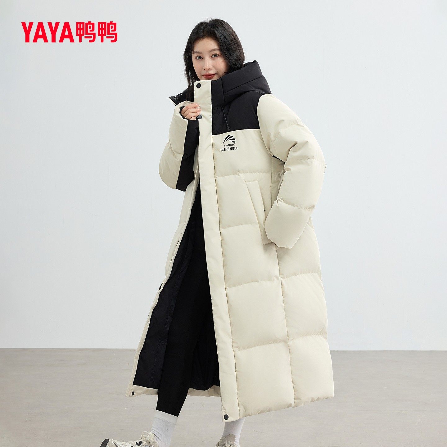 鸭鸭羽绒服长款过膝2025年新品男女同款韩版连帽加厚冬季保暖外套