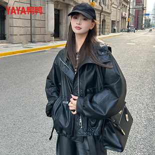 轻薄鸭绒外套女 小个子朋克皮衣潮流韩版 鸭鸭羽绒服冬季 女2025新款