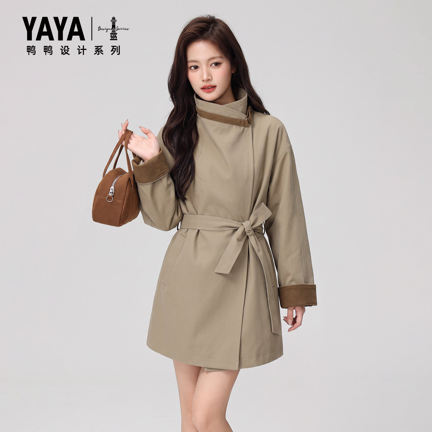 鸭鸭设计师款法式收腰羽绒服女