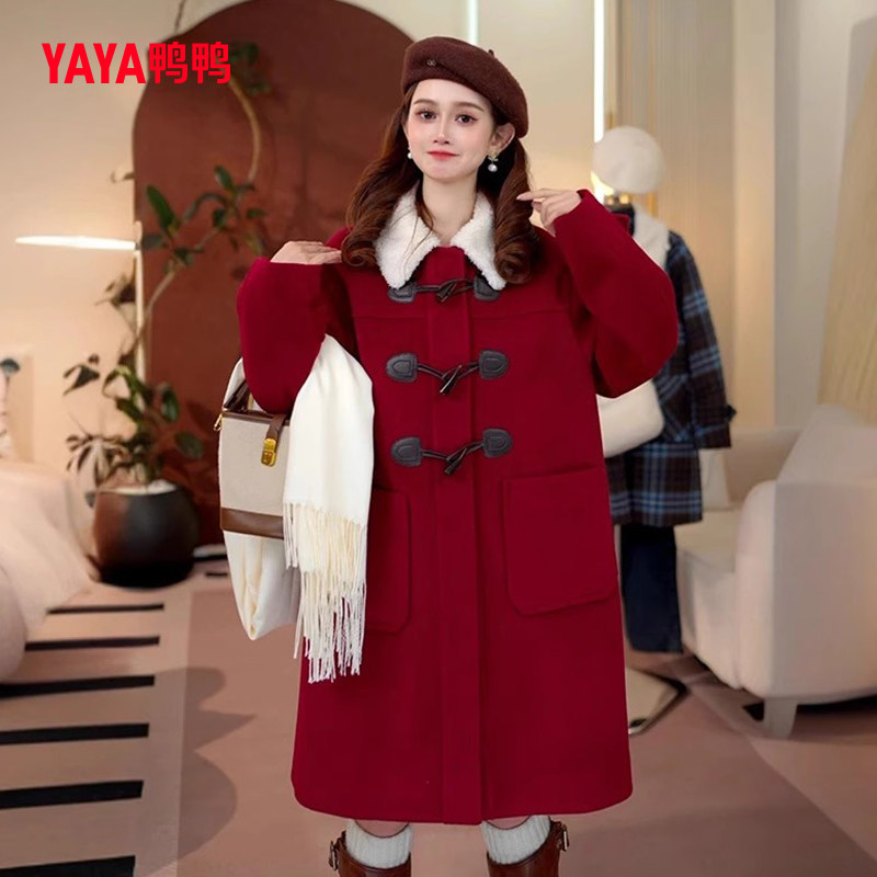 鸭鸭学院风红色羽绒服女大衣外套