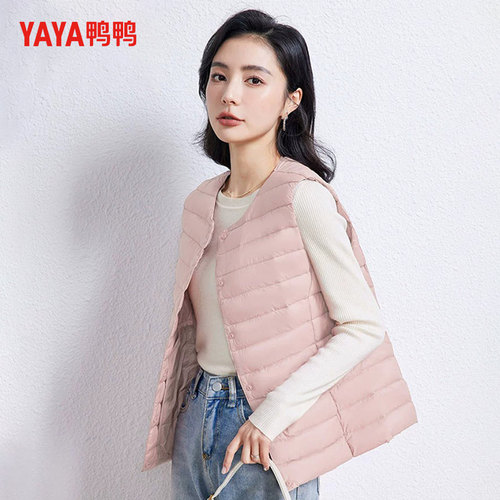 轻薄短款羽绒马甲鸭鸭时尚V领
