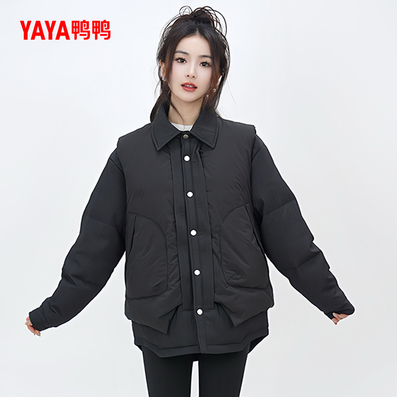 宽松短款时尚休闲衬衫领羽绒外套