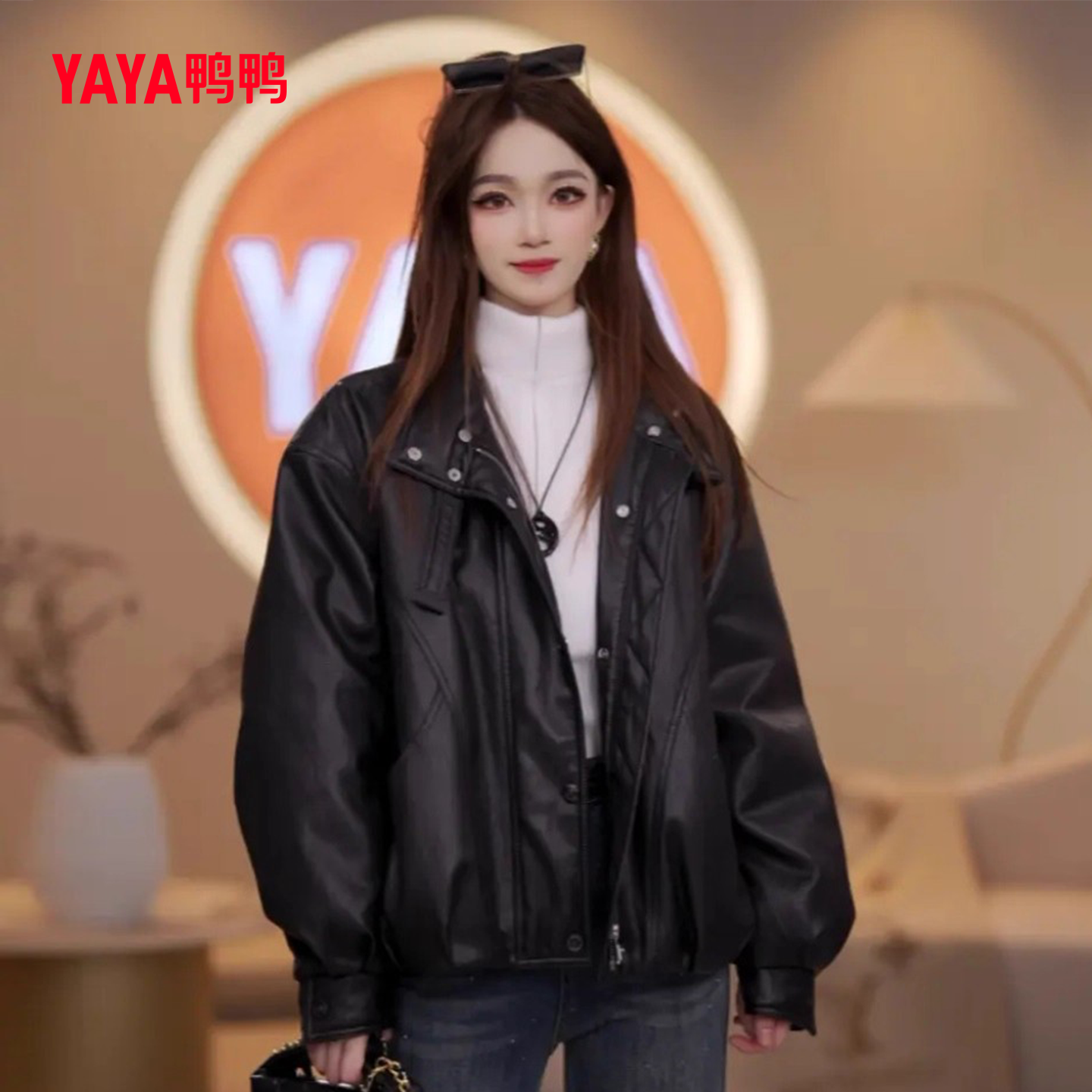 鸭鸭皮衣羽绒服女2025新款小个子时尚气质复古休闲潮流百搭外套冬