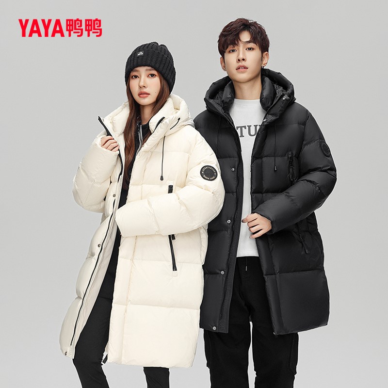 鸭鸭情侣羽绒服中长款连帽外套潮