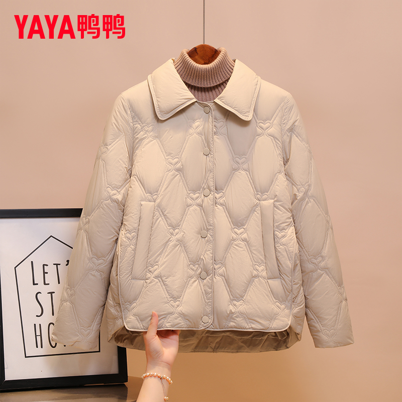 鸭鸭轻薄羽绒服短款韩版翻领外套