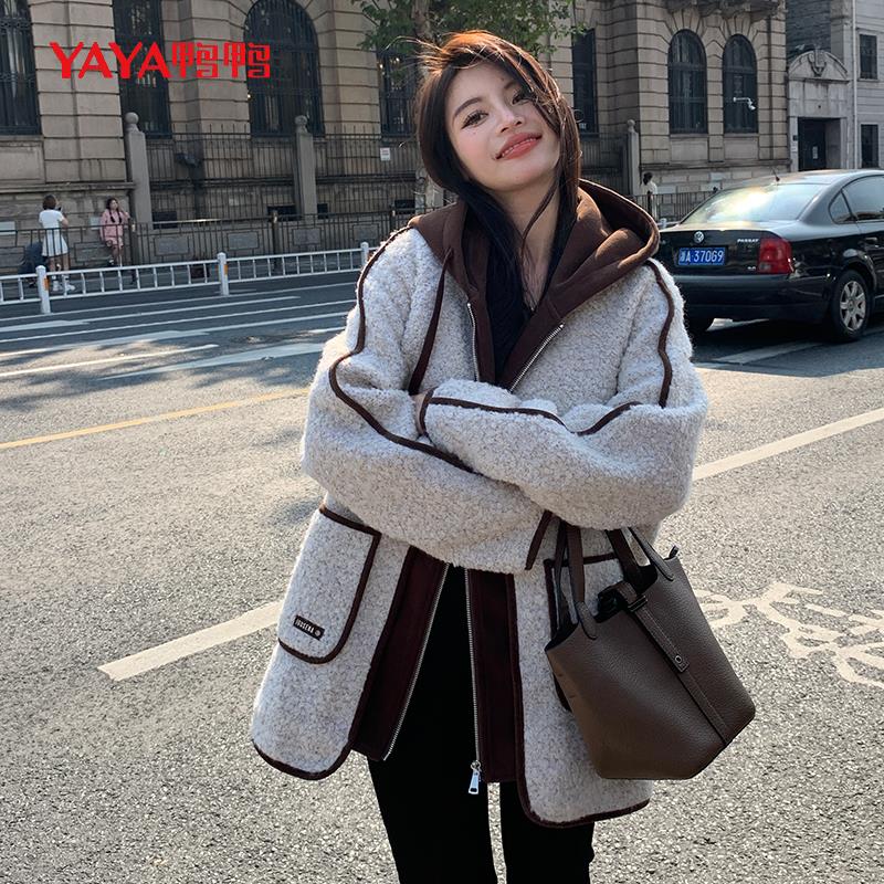 鸭鸭小香风羽绒服中长款毛呢大衣