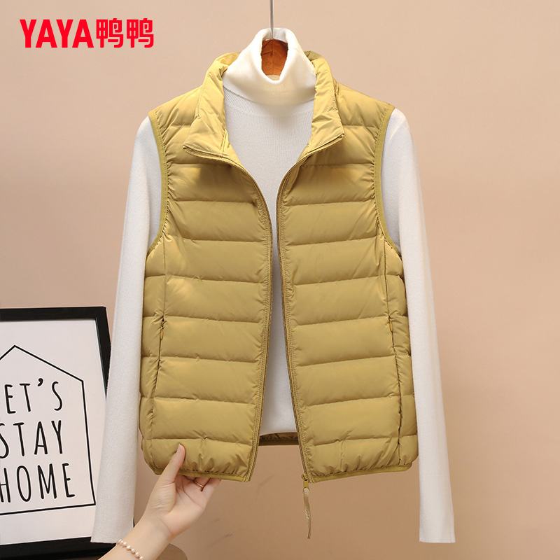 鸭鸭轻薄短款马夹白鸭绒立领外套