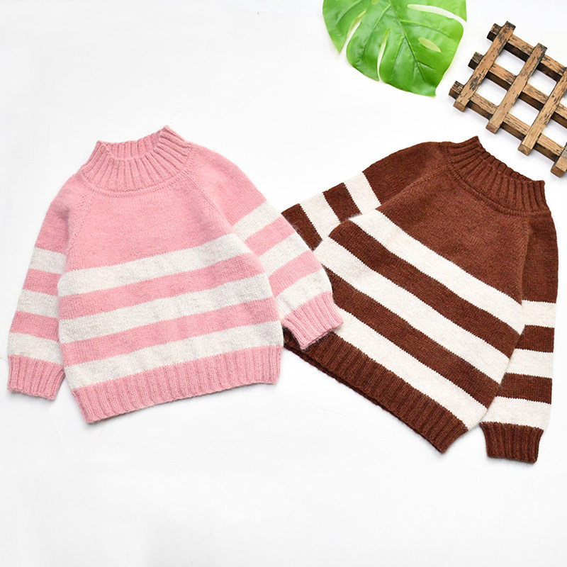 【简约羊绒线条纹衫】机器领 从领口往下编织条纹衫毛线材料包