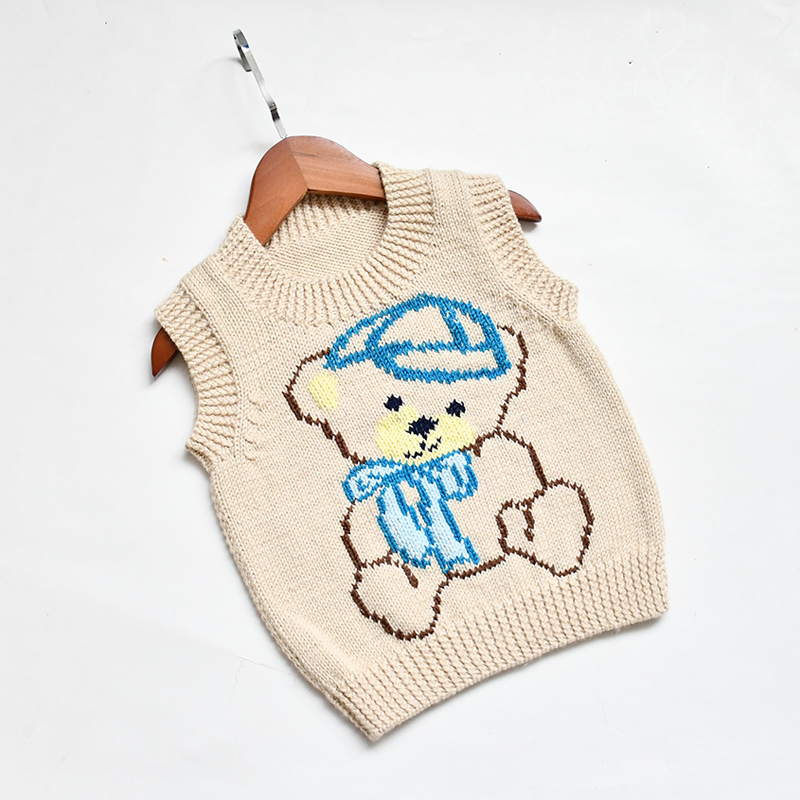 蝴蝶结小熊图案圆领背心diy毛线