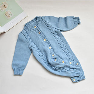 明月手作婴幼儿麻花款连体衣匹马棉 棒针diy毛线材料包送教程视