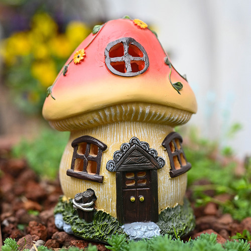 新品树脂太阳能蘑菇小夜灯房子花园摆件庭院草坪园艺阳台发光